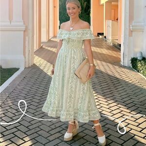 Sail to Sable Leaf Patterned Dress in Cream and Green